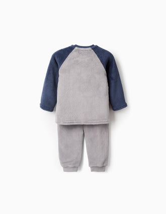 Pyjama En Velours Pour Bébé Garçon 'Dinosaure', Gris/Bleu