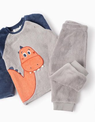 Pyjama En Velours Pour Bébé Garçon 'Dinosaure', Gris/Bleu