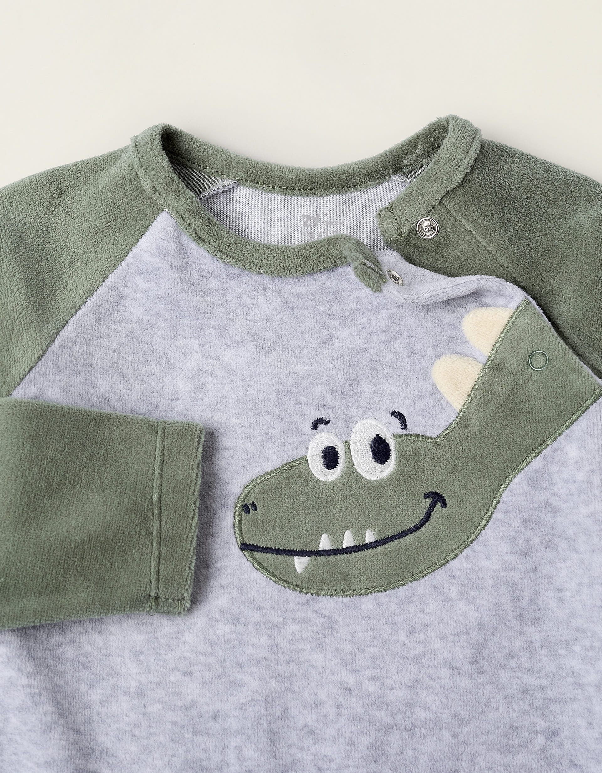 Velours Sleepsuit for Baby Boys 'Dinosaur', Green/Grey