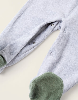 Grenouillère en Velours pour Bébé Garçon 'Dinosaure', Vert/Gris