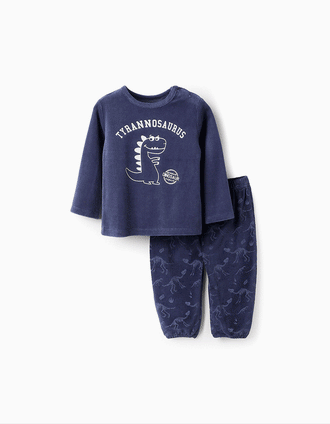 Pyjama en Velours qui Brille dans le Noir pour Bébé Garçon 'Dinosaures', Bleu