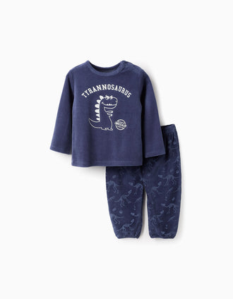 Pyjama en Velours qui Brille dans le Noir pour Bébé Garçon 'Dinosaures', Bleu