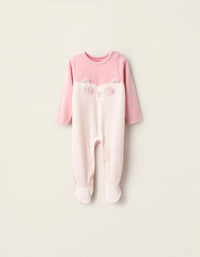Pelele de Terciopelo para Bebé Niña 'Búho', Rosa/Blanco