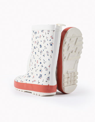 Galochas às Flores para Menina, Branco/Laranja