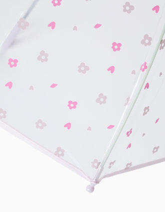 Guarda-chuva para Bebé e Menina 'Flores', Transparente/Rosa
