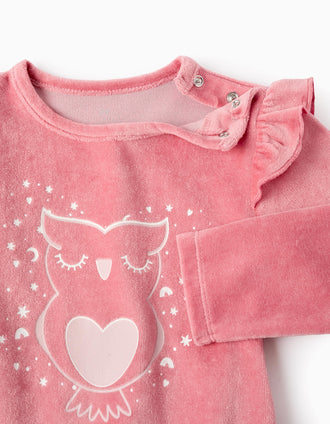 Pijama de Veludo Brilha no Escuro para Bebé Menina 'Coruja', Rosa