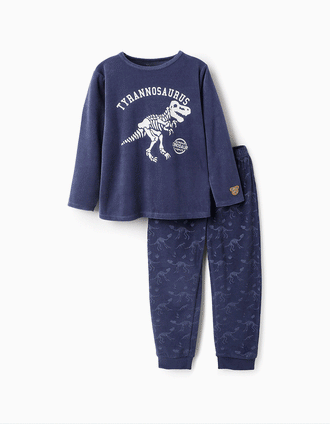 Pyjama en Velours qui Brille dans le Noir pour Garçon 'Dinosaures', Bleu