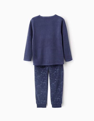 Pyjama en Velours qui Brille dans le Noir pour Garçon 'Dinosaures', Bleu
