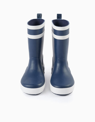 Bottes de Pluie à Rayures pour Enfant, Bleu Foncé