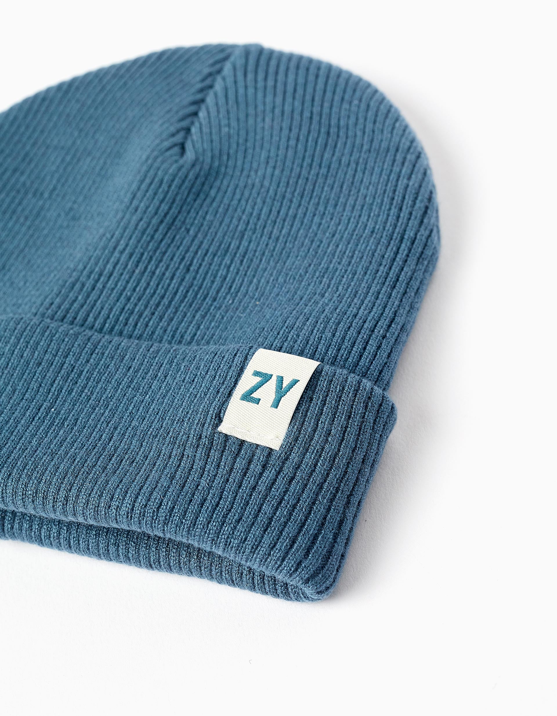 Ribbed Flexible Beanie for Boys, Turquoise