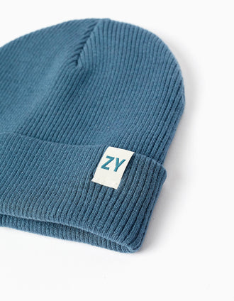 Bonnet Côtelé Flexible pour Garçon, Turquoise