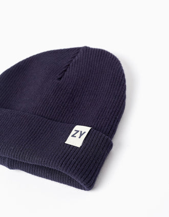 Bonnet Côtelé Flexible pour Garçon, Bleu Foncé
