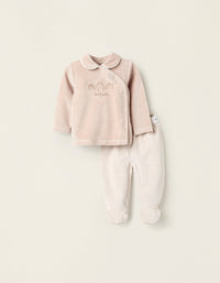 Pyjama en Velours pour Nouveau-Né 'Hérisson', Beige/Blanc