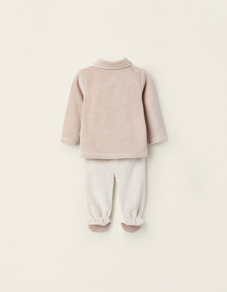 Pijama de Veludo para Recém-Nascido 'Ouriço', Bege/Branco
