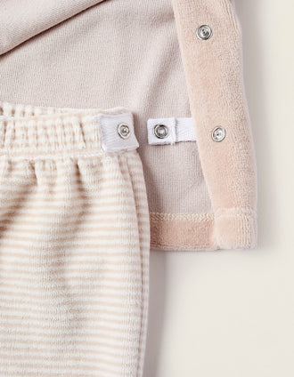 Pijama de Terciopelo para Recién Nacido 'Erizo', Beige/Blanco