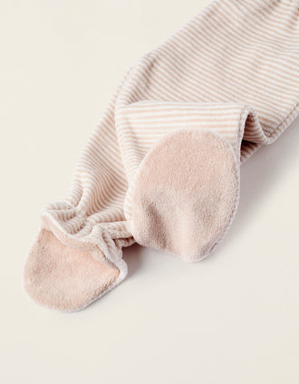 Pijama de Terciopelo para Recién Nacido 'Erizo', Beige/Blanco
