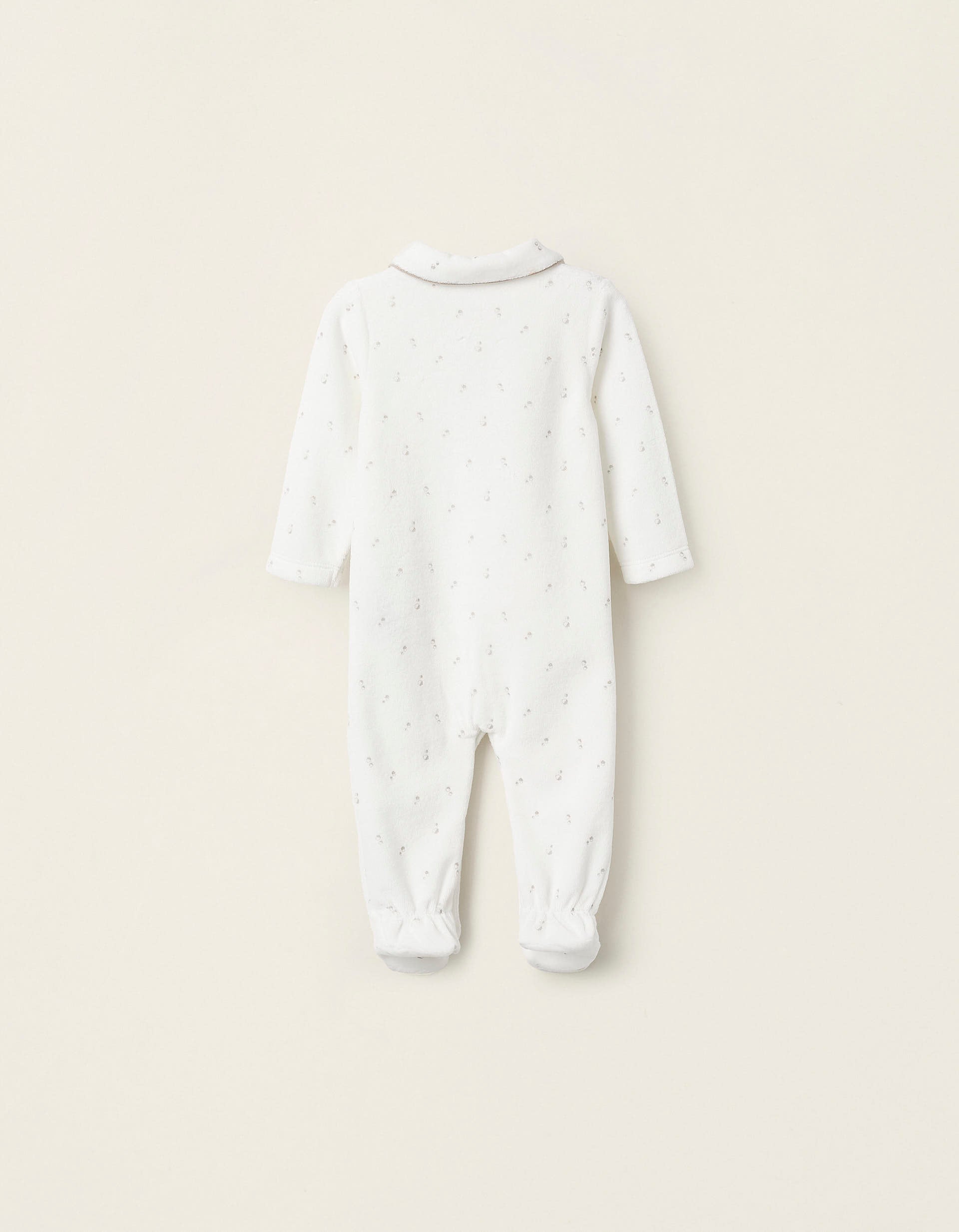 Velours Sleepsuit for Newborns 'Hedgehog', White/Beige