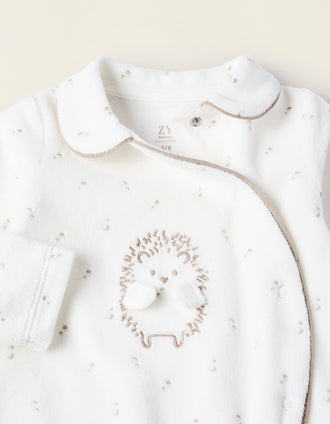 Babygrow de Veludo para Bebé 'Ouriço', Branco/Bege