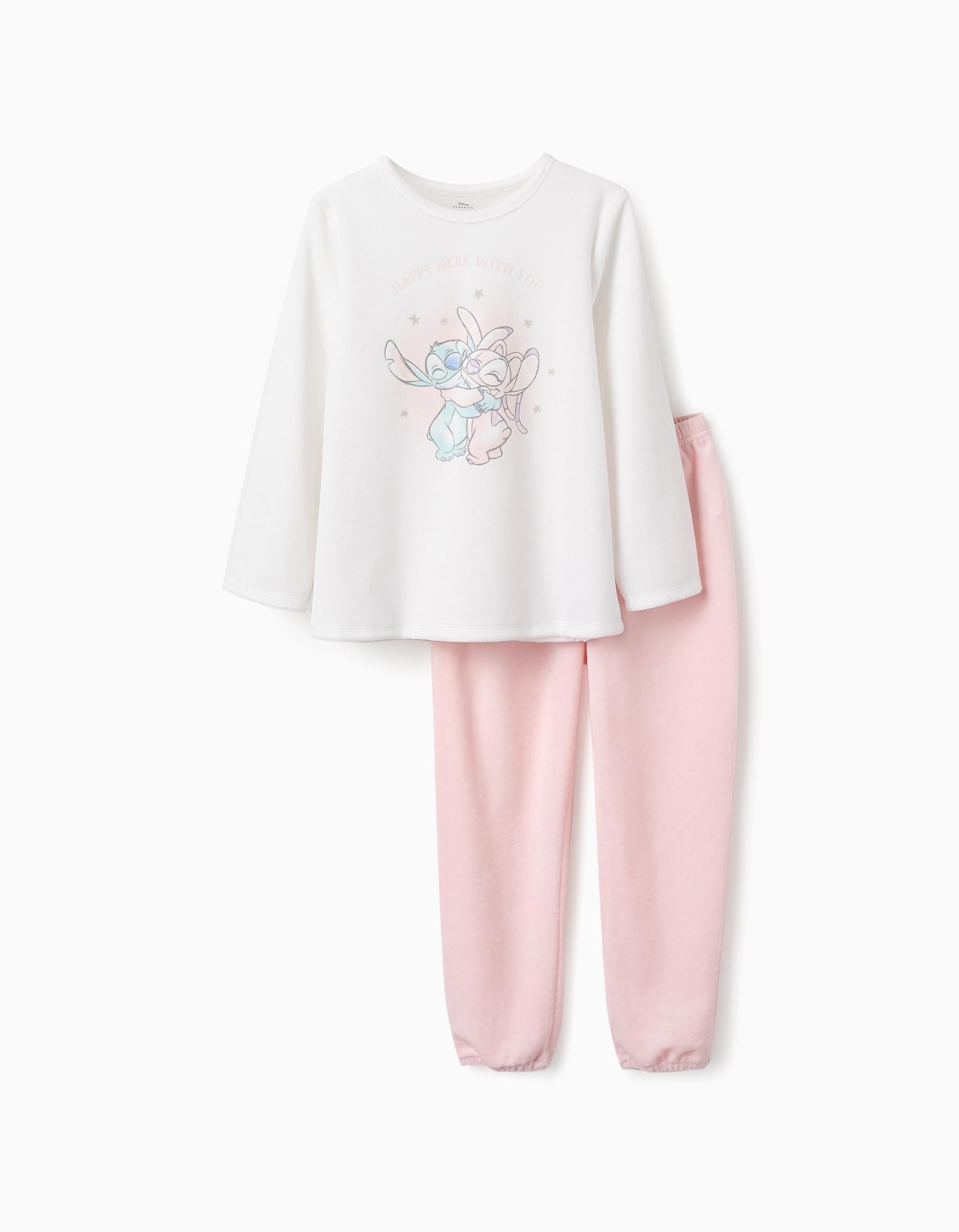 Velours Pyjama for Girls 'Stitch & Angel', Pink/White