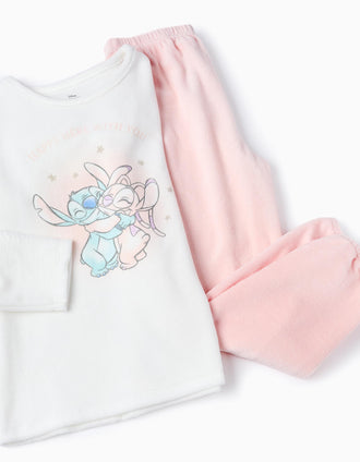 Pijama de Veludo para Menina 'Stitch & Angel', Rosa/Branco
