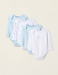 Pack 4 Bodies de Manches Longues p+B124our Bébé Garçon 'Teddy', Blanc/Bleu
