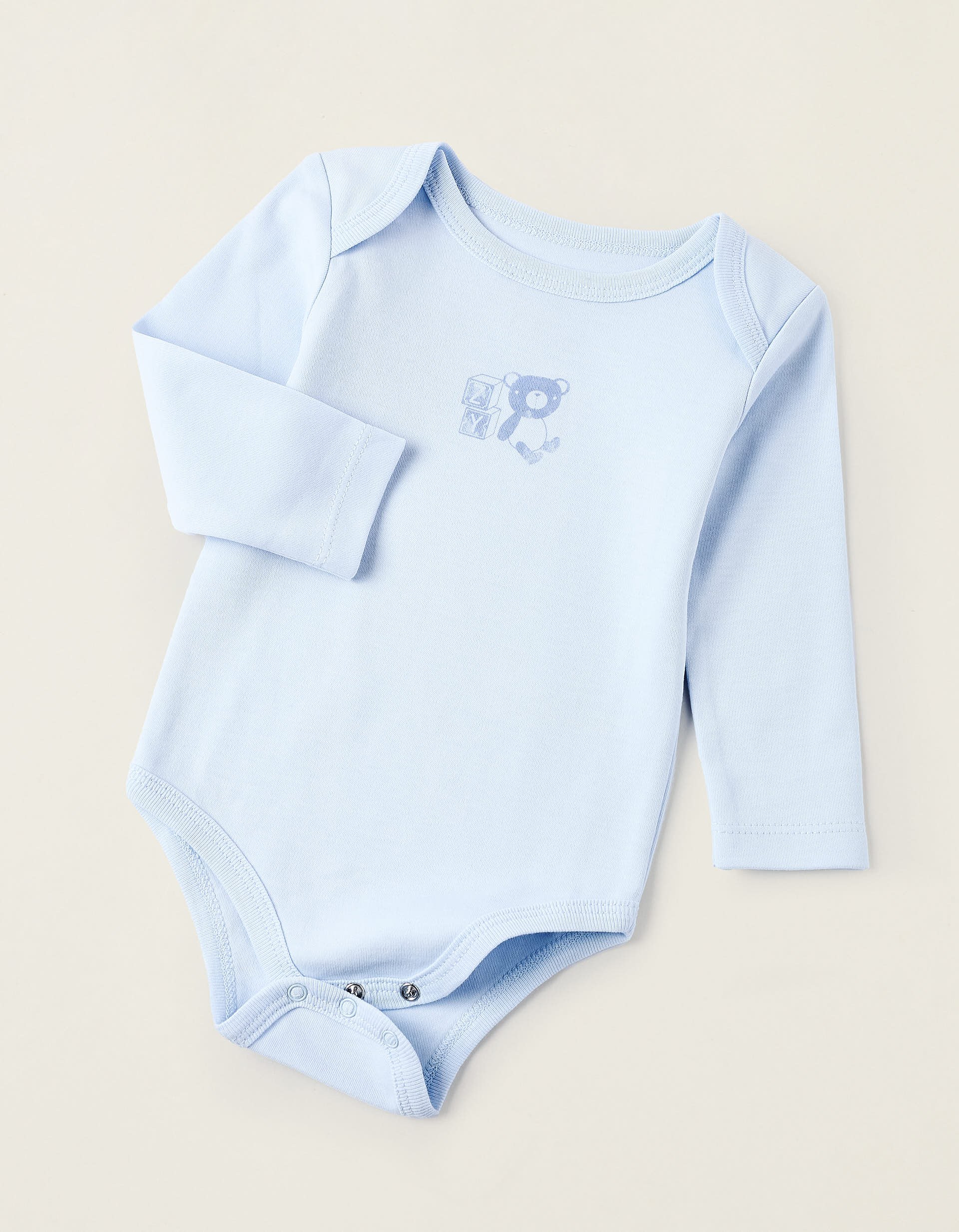 Pack of 4 Long Sleeve Bodysuits for Babies 'Teddy', White/Blue