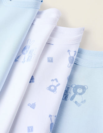 Pack 4 Bodies de Manga Comprida para Bebé Menino 'Teddy', Branco/Azul