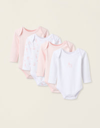 Pack 4 Bodies de Manga Comprida para Bebé Menina 'Bunny', Branco/Rosa