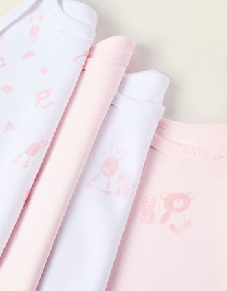 Pack 4 Bodies de Manga Larga para Bebé Niña 'Bunny', Blanco/Rosa