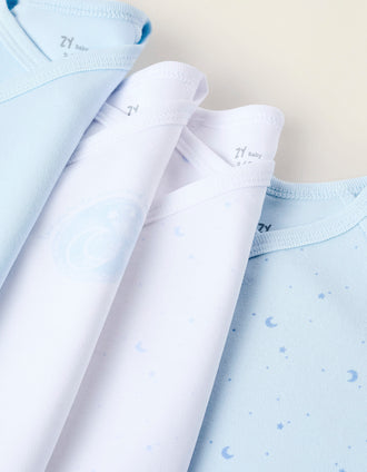 Pack 4 Bodies de Manga Comprida para Bebé Niño 'Luna', Blanco/Azul