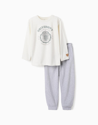 Pijama de Terciopelo para Niño 'Dino League', Blanco/Gris