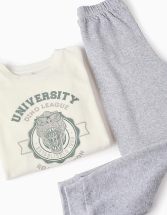 Pijama de Terciopelo para Niño 'Dino League', Blanco/Gris