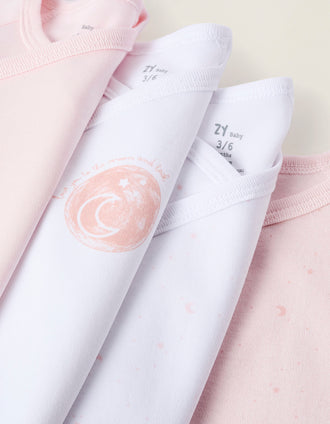 Pack 4 Bodies de Manga Comprida para Bebé Niña 'Luna', Blanco/Rosa