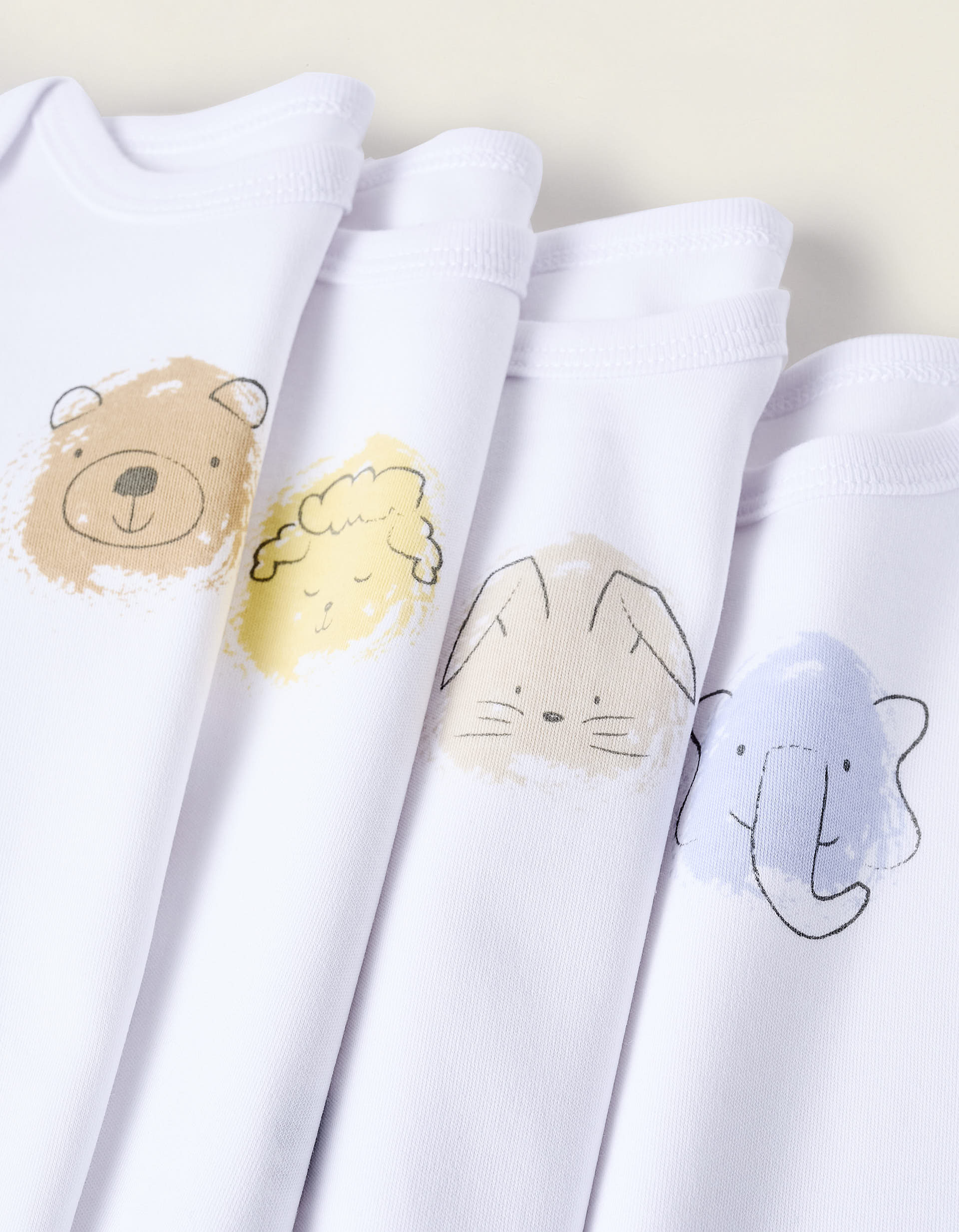 Pack of 4 Long Sleeve Bodysuits for Babies 'Animals', White