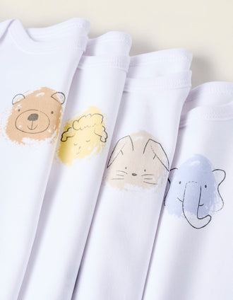 Pack 4 Bodies de Manga Comprida para Bebé 'Animales', Blanco