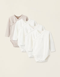 Pack 4 Bodies à Manches Longues pour Bébé 'Hérisson', Blanc/Beige