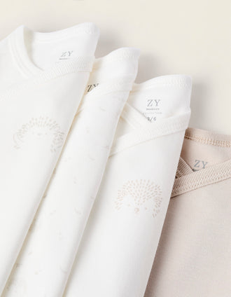 Pack 4 Bodies de Manga Larga para Bebé 'Erizo', Blanco/Beige