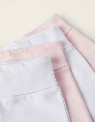 Pack 4 Pantalones con Pies en Algodón para Recién Nacida y Bebé, Blanco/Rosa