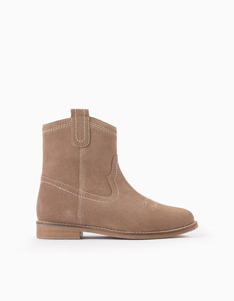 Botas Cowboy de Ante para Niña, Beige