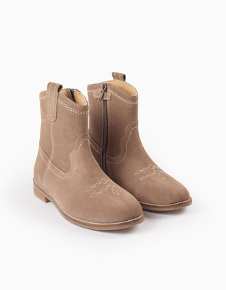 Botas Cowboy de Ante para Niña, Beige