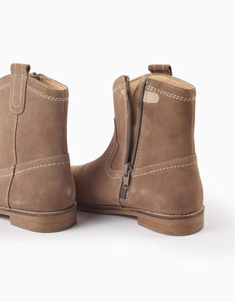 Botas Cowboy de Ante para Niña, Beige