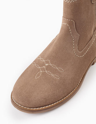 Botas Cowboy de Ante para Niña, Beige