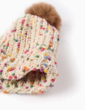 Gorro com Pompons para Menina, Multicolor