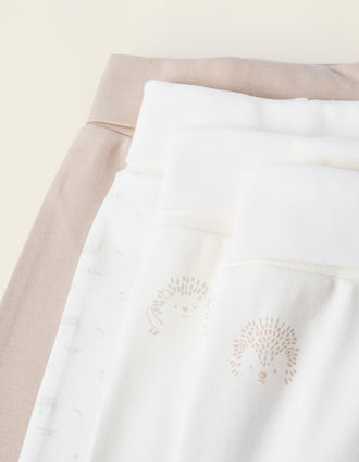Pack 4 Pantalones con Pies para Bebé 'Erizo', Blanco/Beige