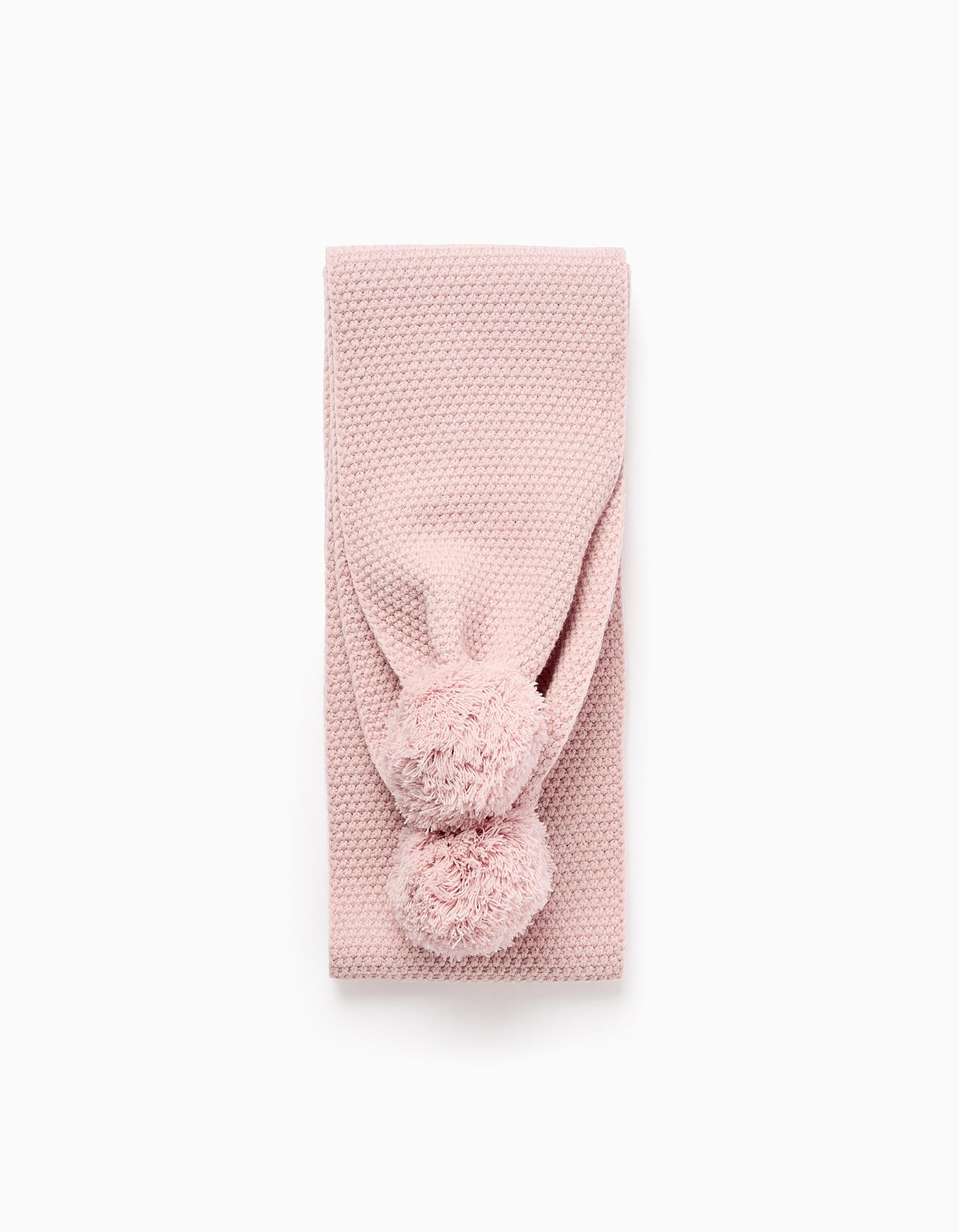 Scarf with Texture and Pompons for Babies and Girls, Pink