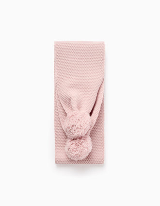 Bufanda con Textura y Pompones para Bebé y Niña, Rosa