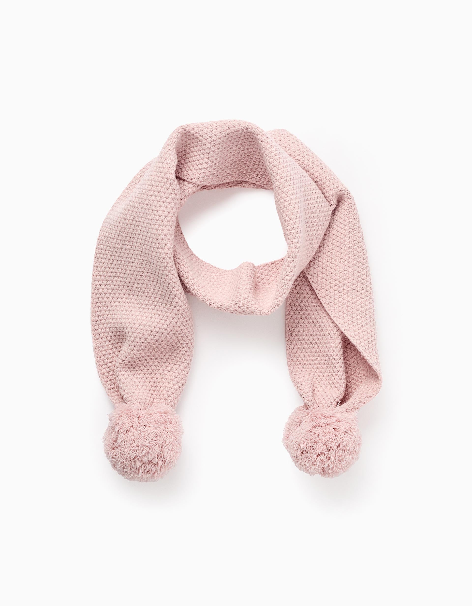 Scarf with Texture and Pompons for Babies and Girls, Pink