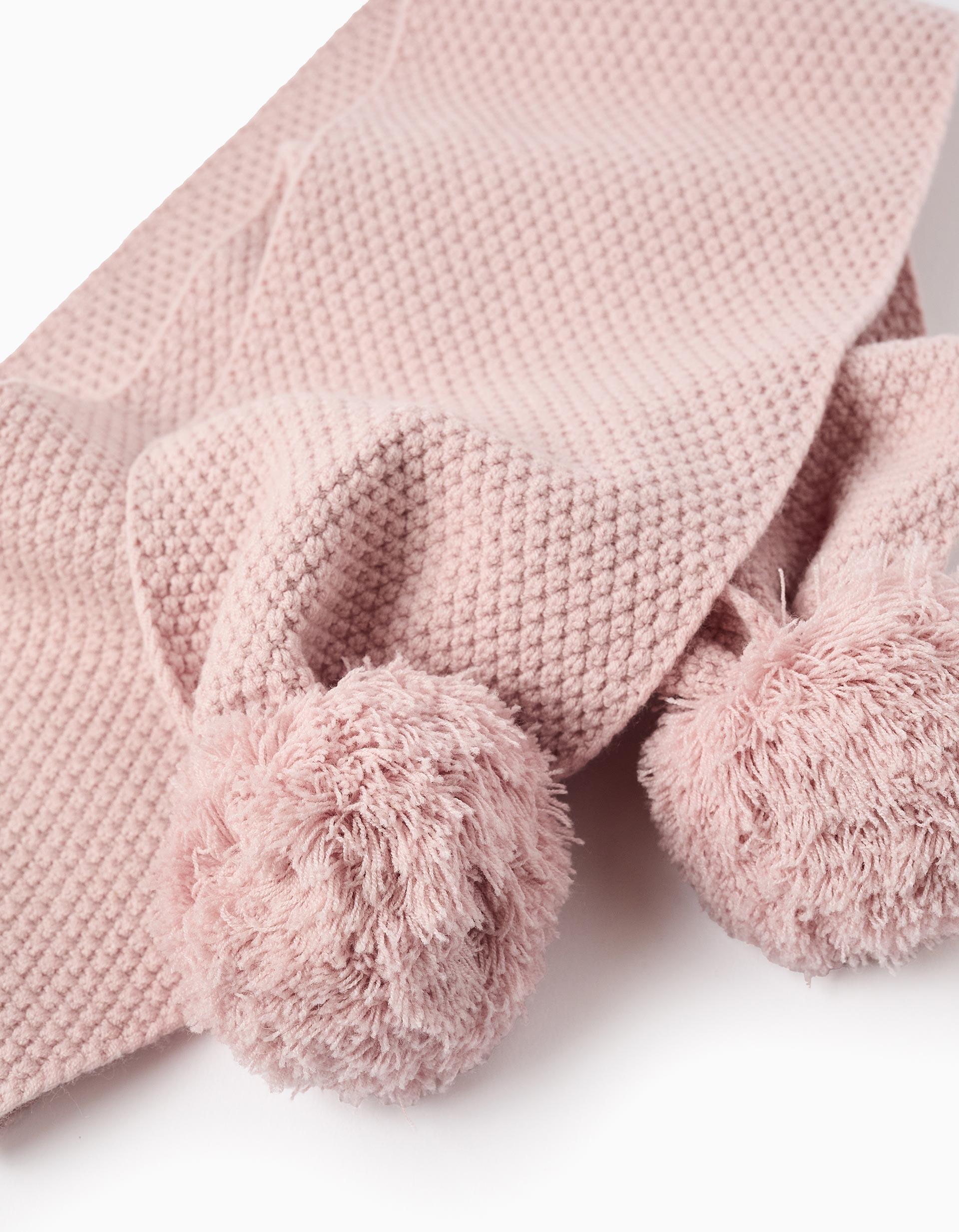 Scarf with Texture and Pompons for Babies and Girls, Pink