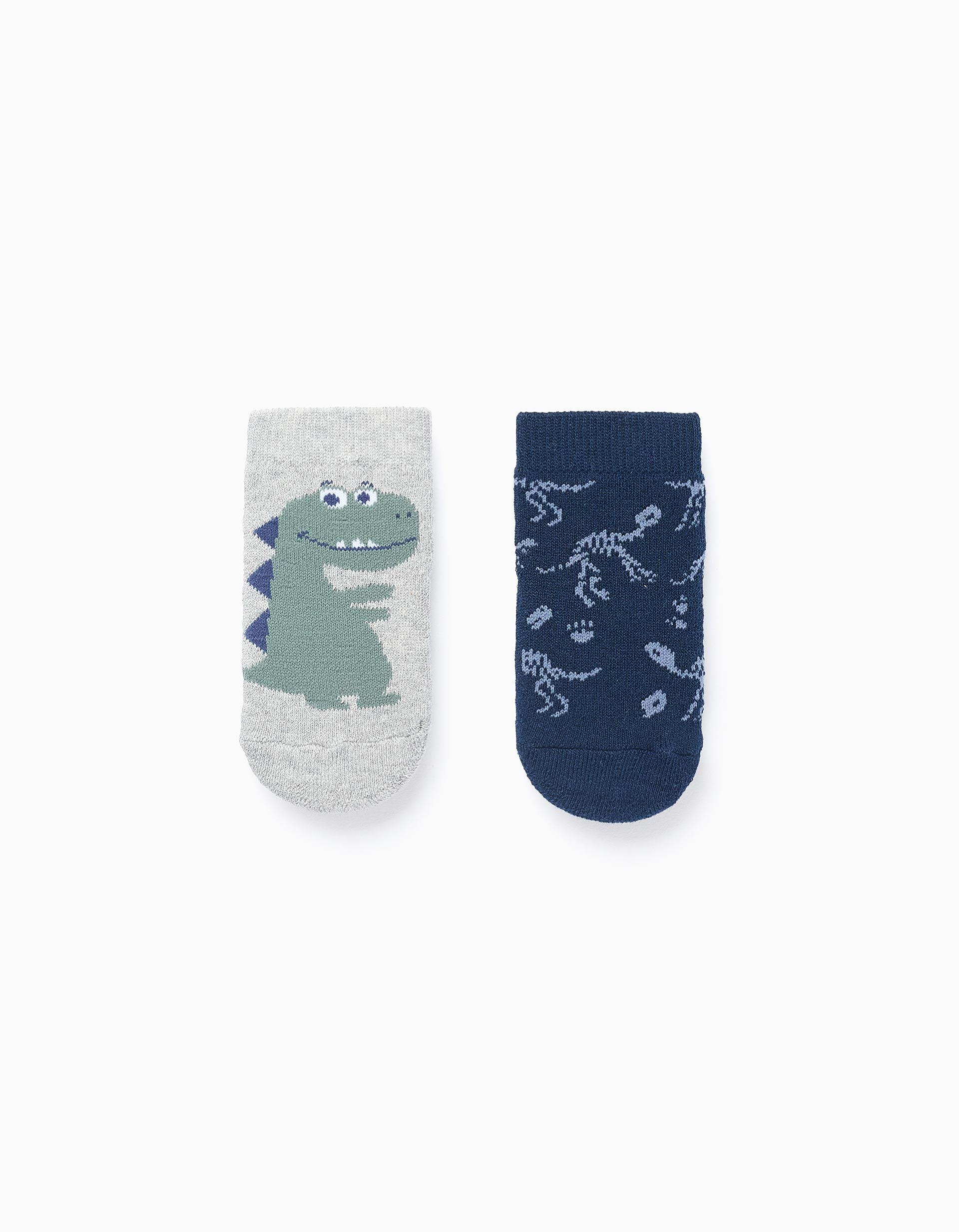 Pack of 2 Non-Slip Socks for Baby Boys 'Dinosaur', Blue/Grey