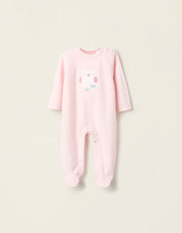 Grenouillère en Velours pour Bébé Fille 'Hibou', Rose/Blanc